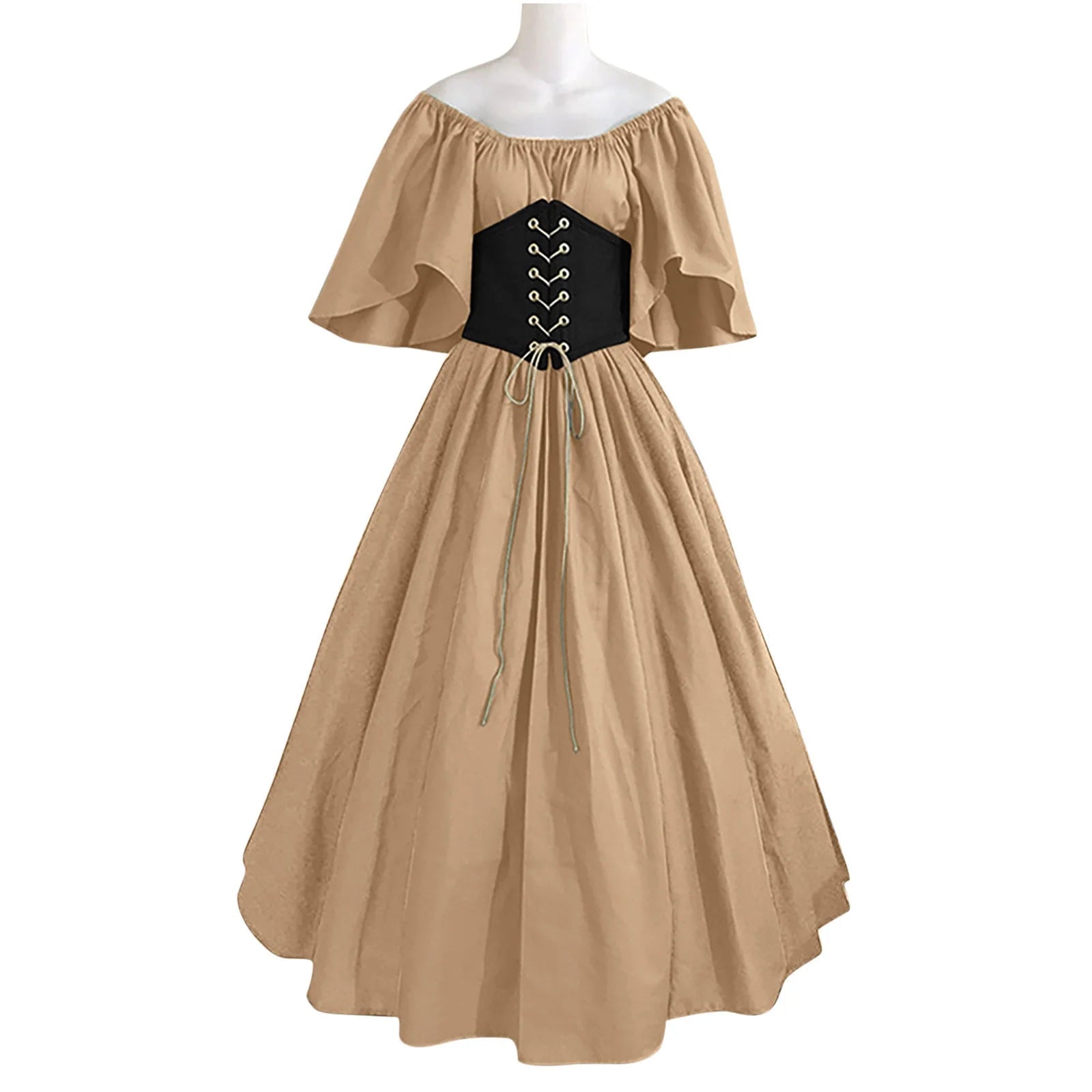 Renaissance Dress Women,Womens Renaissance Costumes Medieval Irish Traditional plus Size Dresses Ruffle over Dress Corset Retro Cosplay Gown