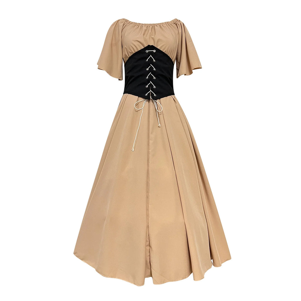 Renaissance Dress Women,Womens Renaissance Costumes Medieval Irish Traditional plus Size Dresses Ruffle over Dress Corset Retro Cosplay Gown
