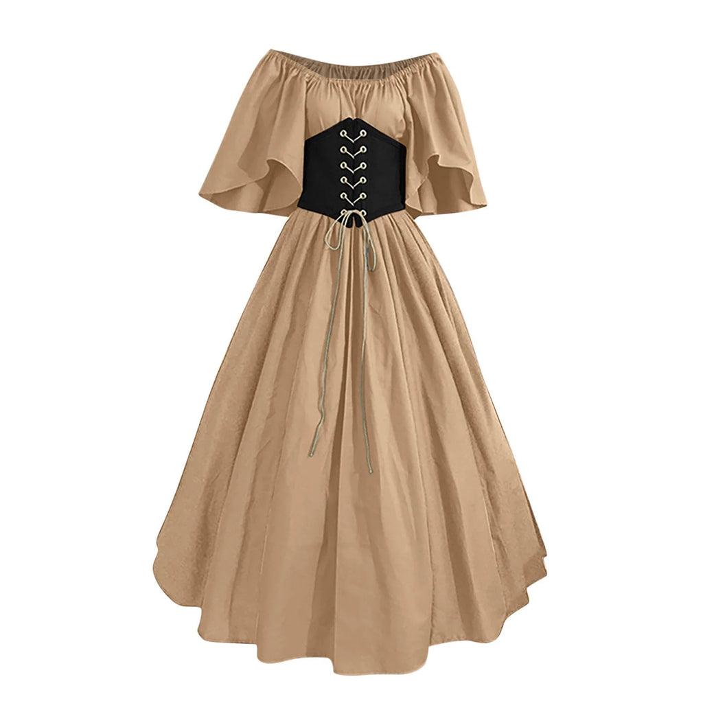 Renaissance Dress Women,Womens Renaissance Costumes Medieval Irish Traditional plus Size Dresses Ruffle over Dress Corset Retro Cosplay Gown
